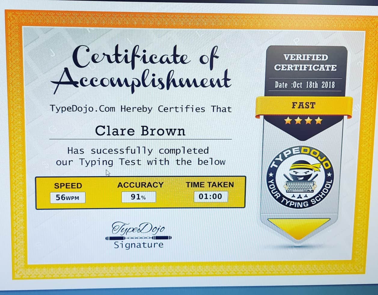 Free typing test and certificate from Type Dojo