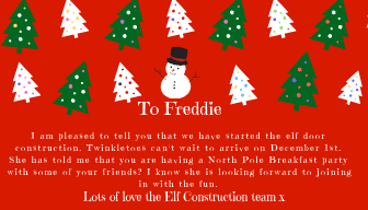 Letter from the elves explaining the elf door construction site