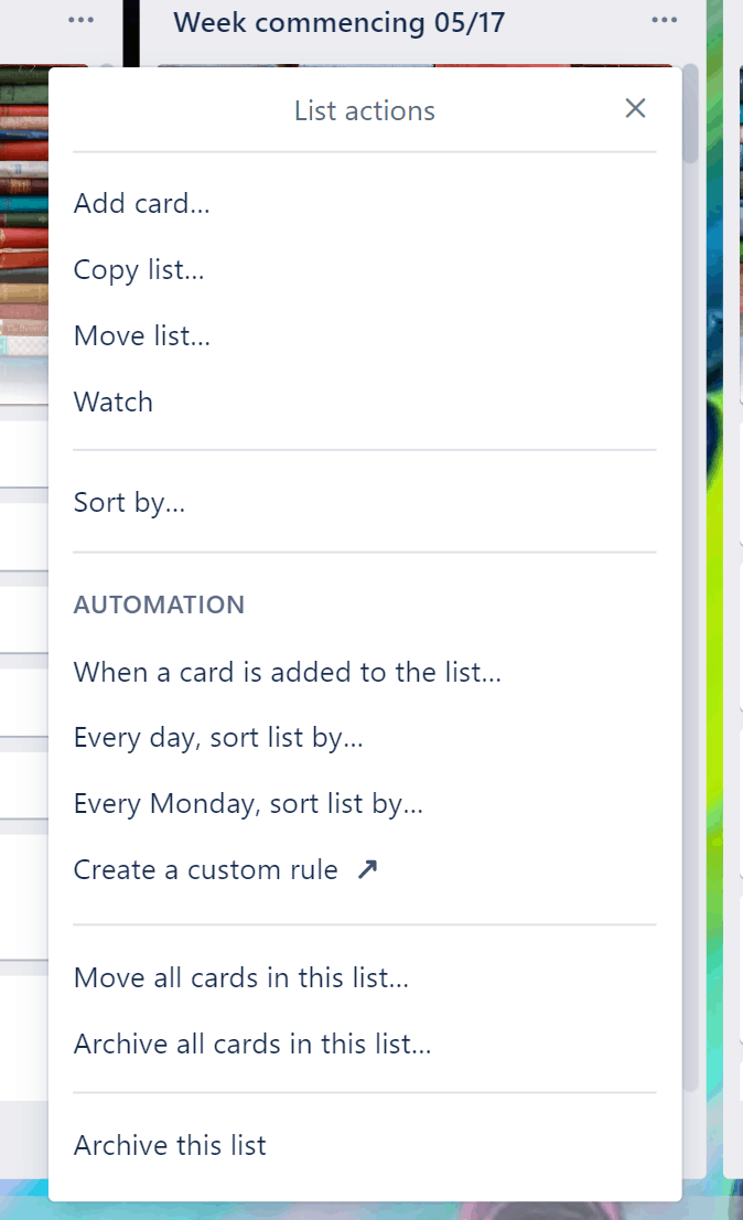 list actions on trello