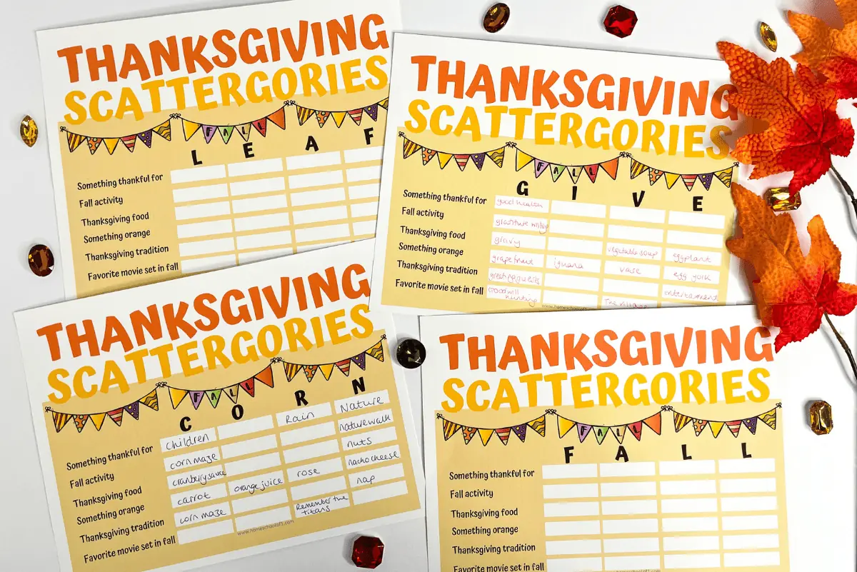 free printable thanksgiving scattergories game