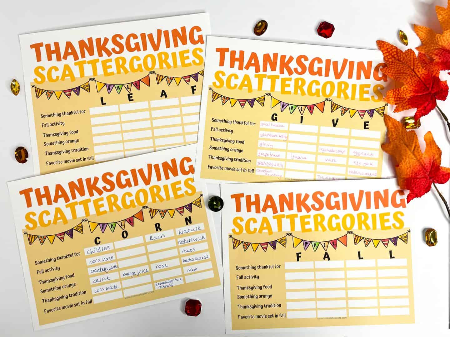 thanksgiving scattergories free