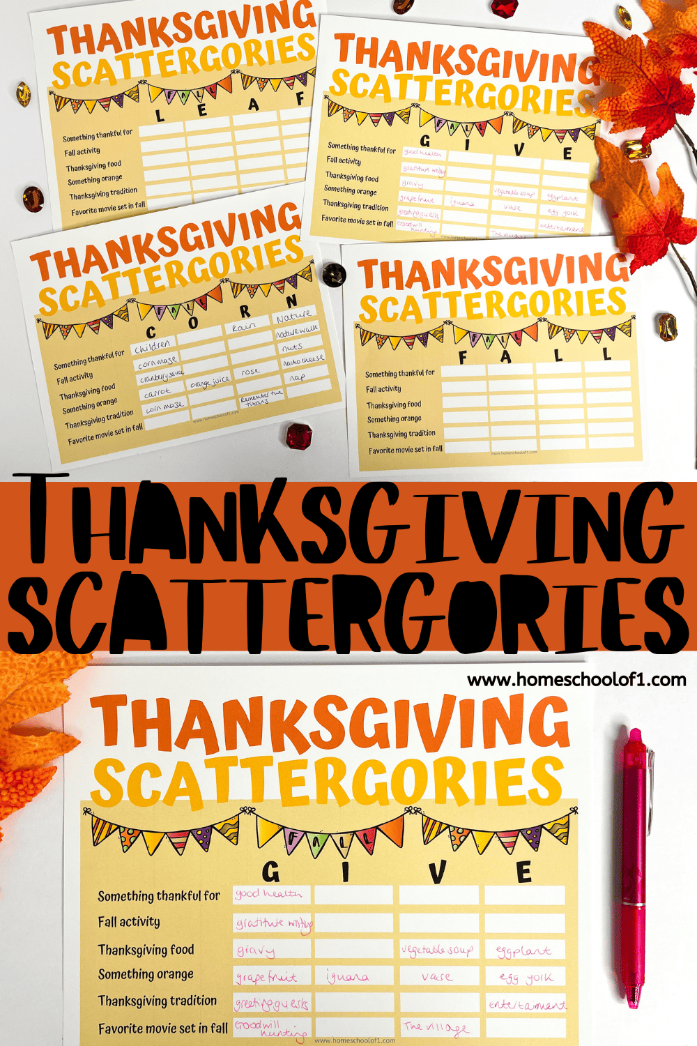 thanksgiving scattergories free printable game