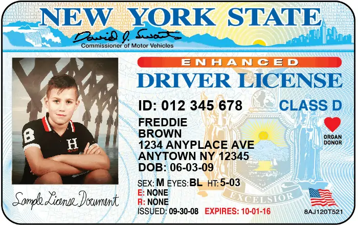 New York State fake driver license with hidden clues for a diy escape room