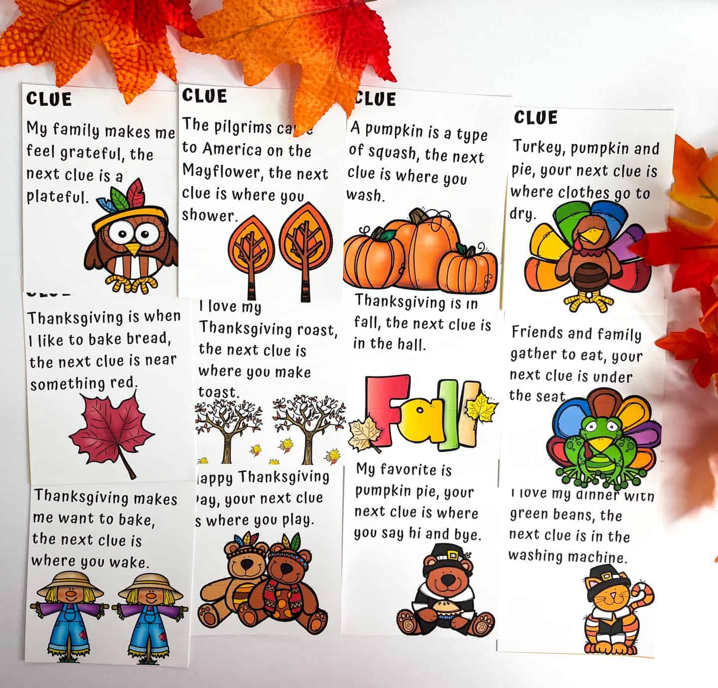 thanksgiving scavenger hunt printable clues