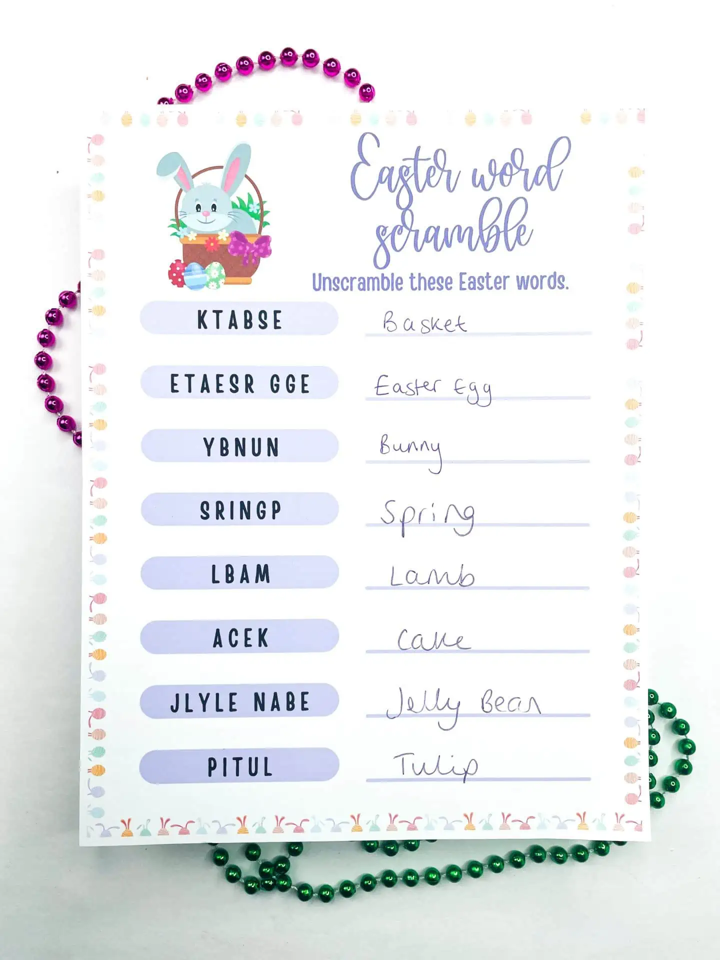 free easter word scramble printable