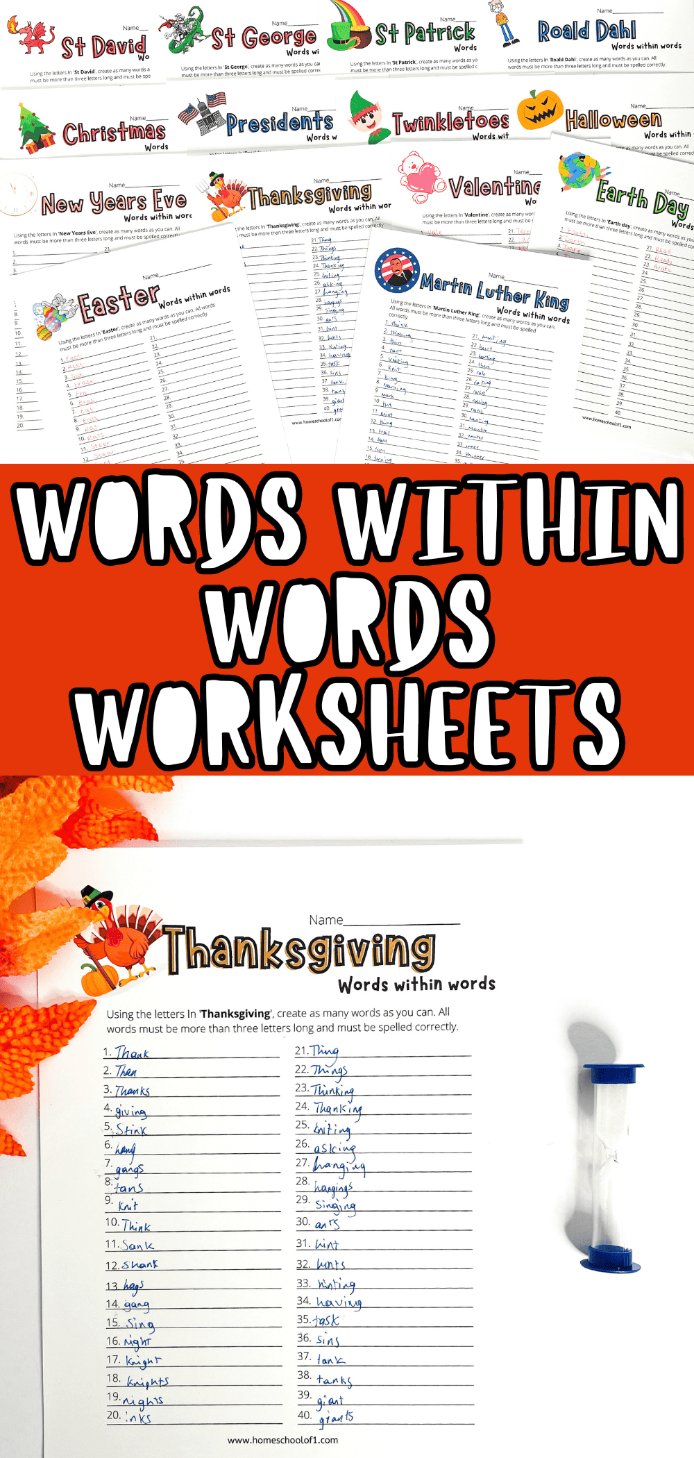 WORDS WITHIN WORDS WORKSHEETS