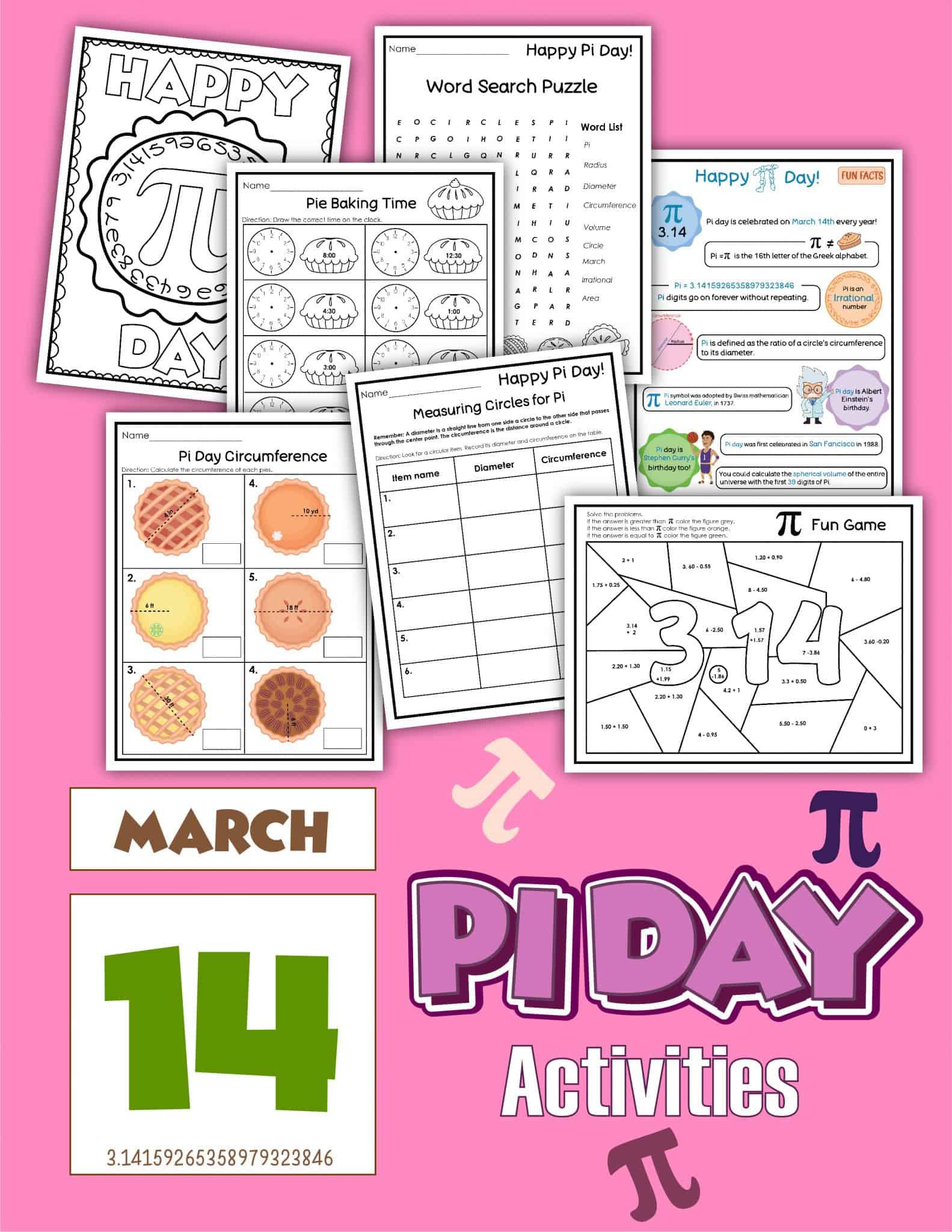 Free Pi Day Activities 7 Printable Worksheets