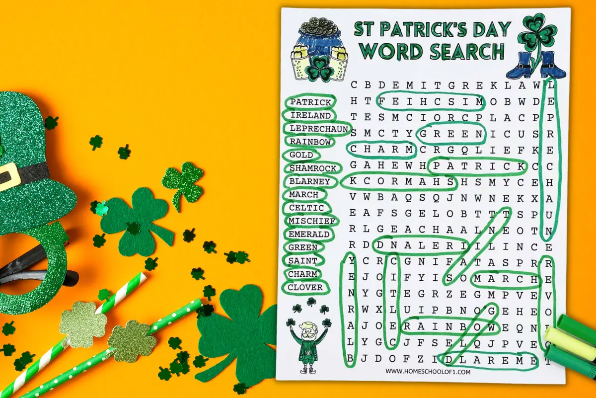 st patrick's day word search free printable