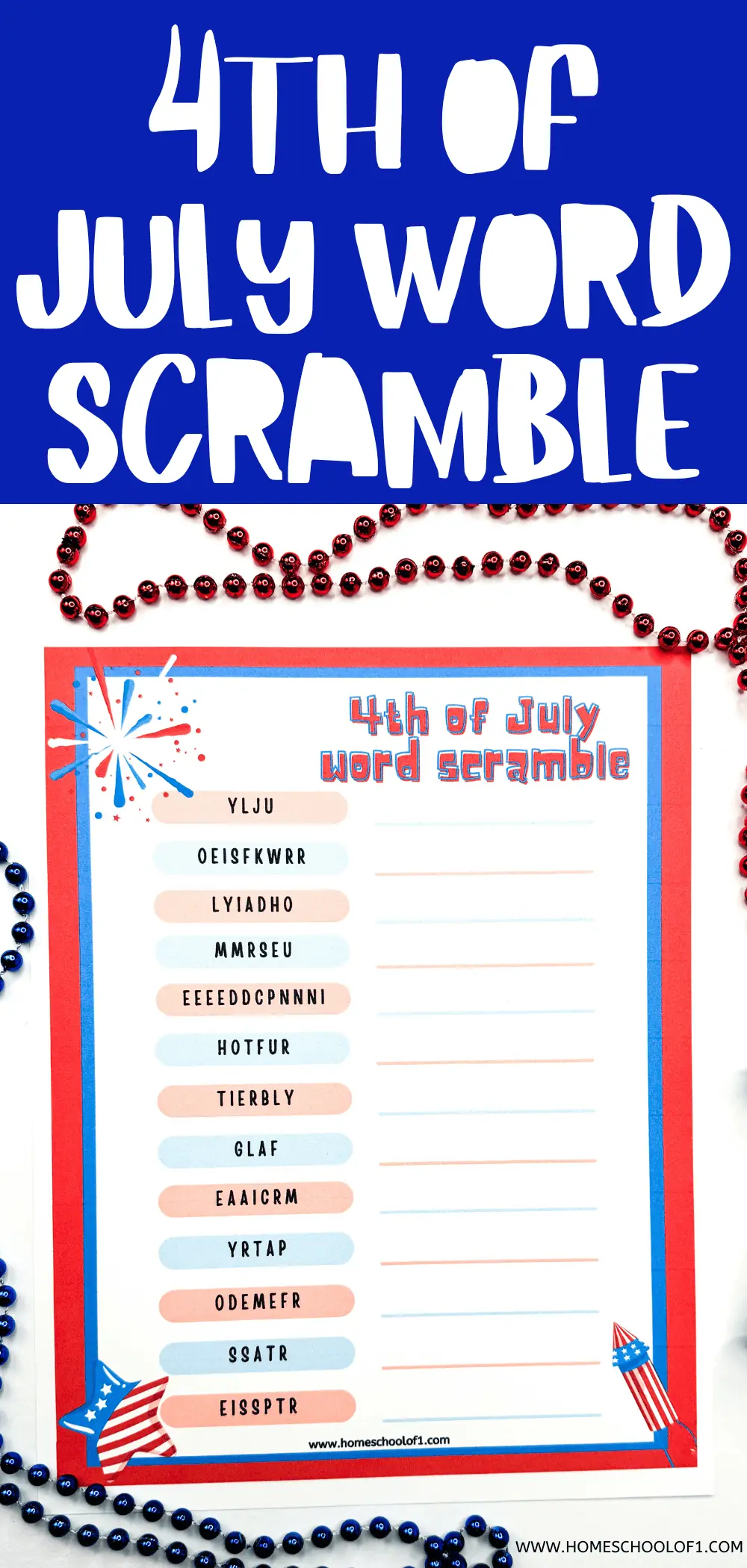 Free 4th of July Word Scramble Printable For Kids