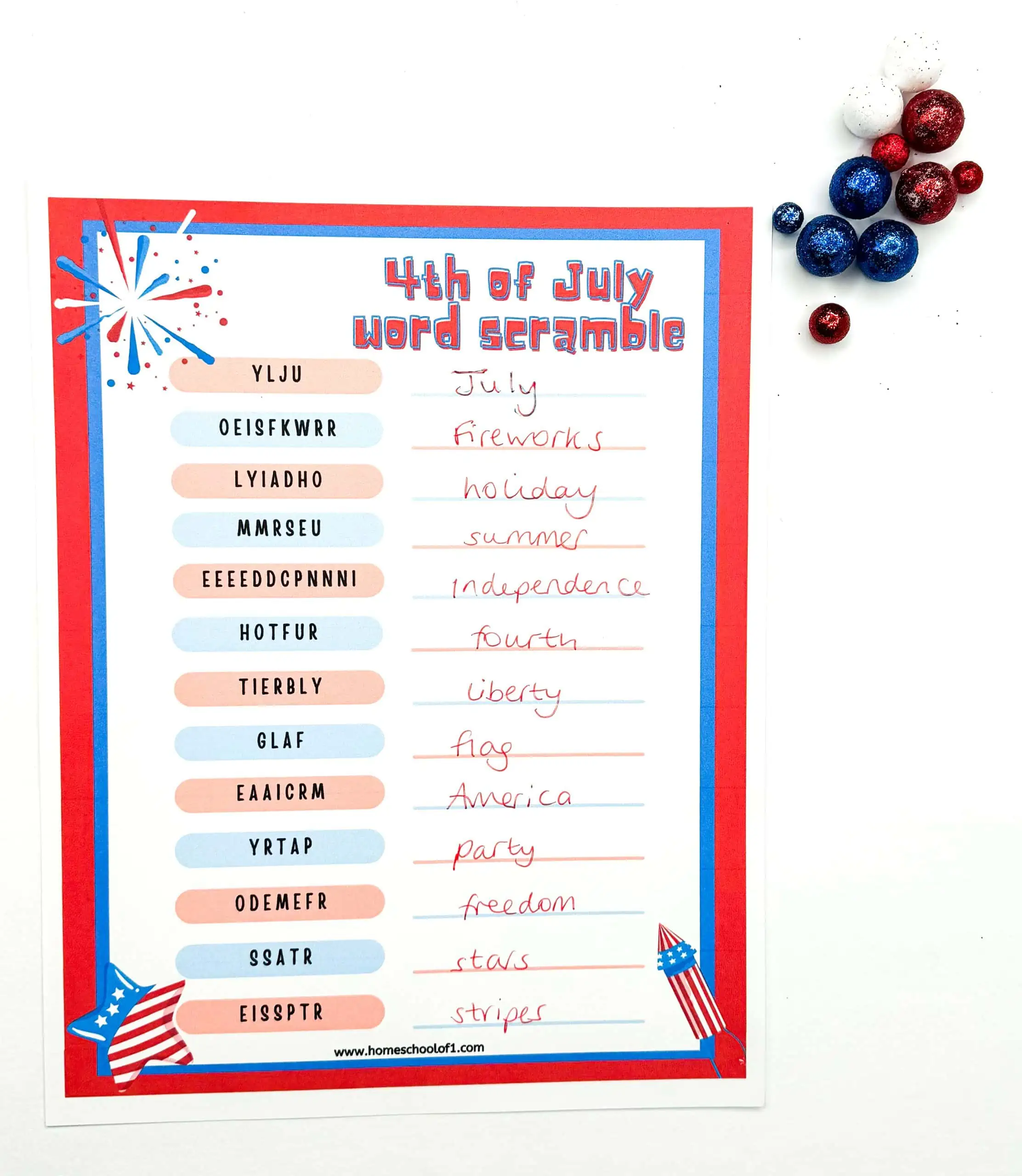 fourth of july word scramble printable