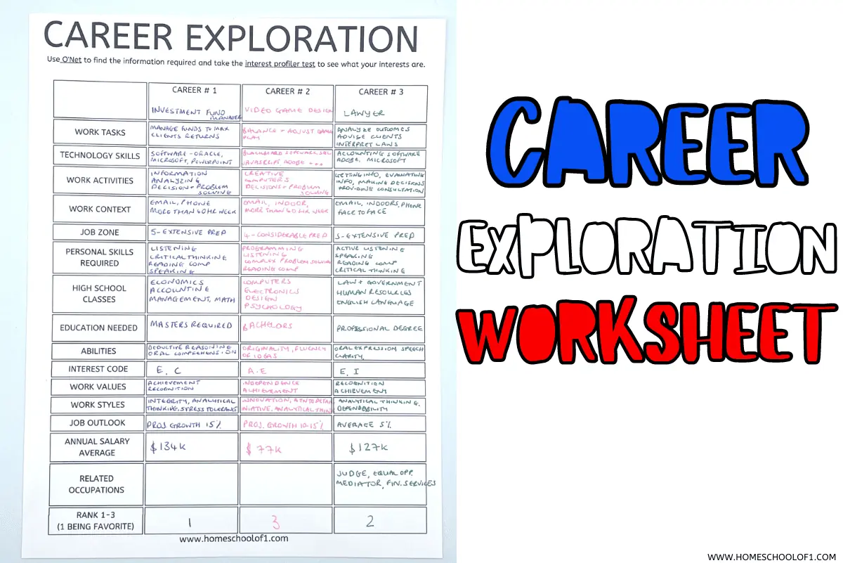 free career exploration worksheet