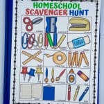 homeschool scavenger hunt on blue storage clipboard