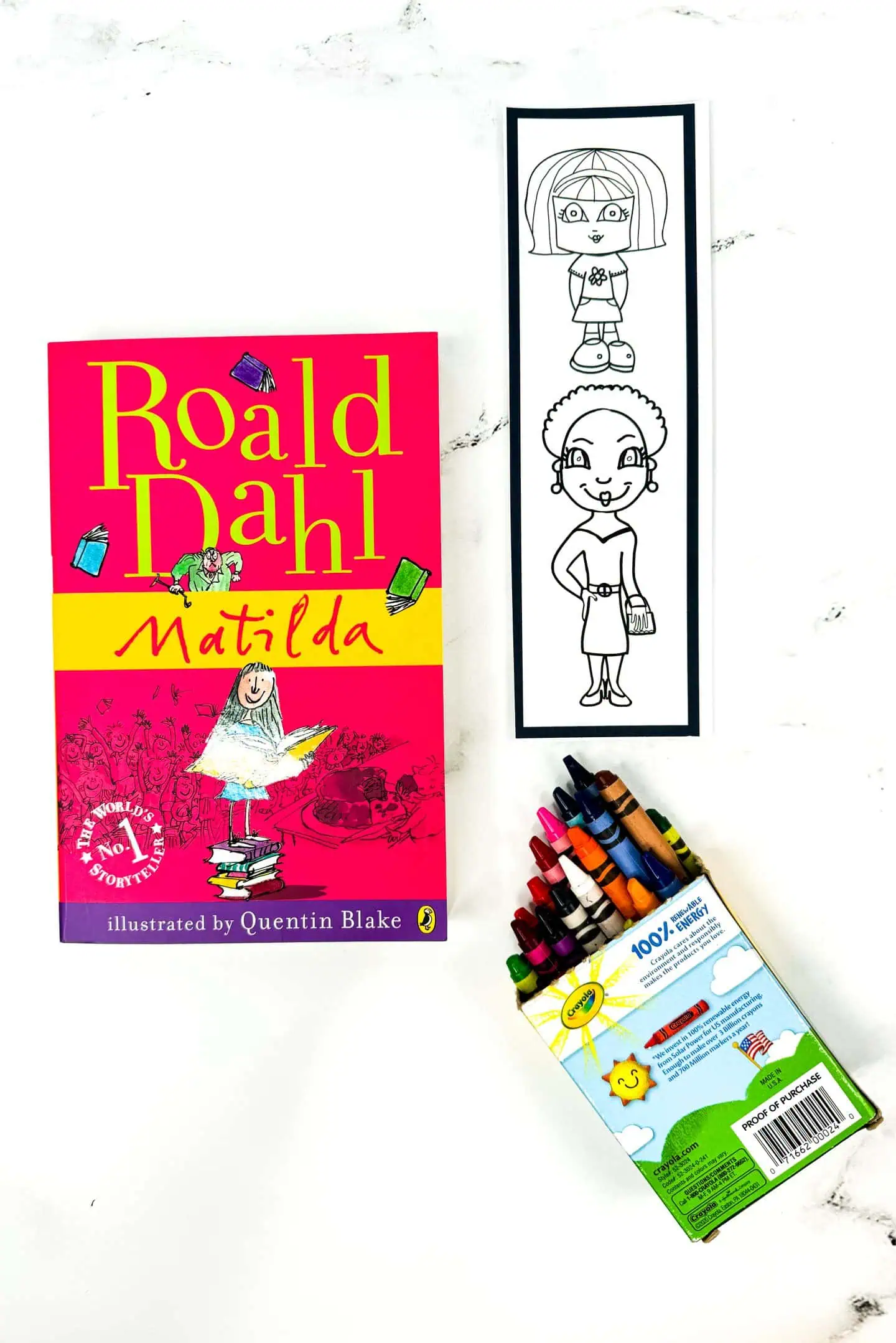 Matilda bookmarks with the Roald Dahl book