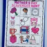 mother's day scavenger hunt on blue storage clipboard