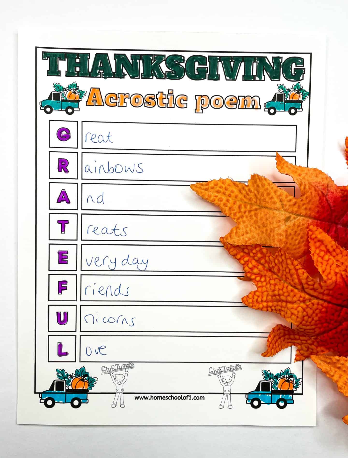 THANKSGIVING ACROSTIC POEM EXAMPLE