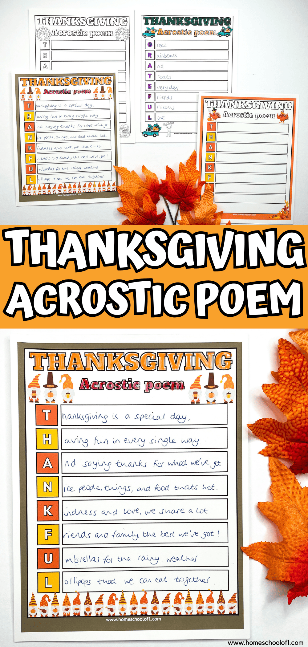 Thanksgiving Acrostic Poem Templates (4 free printables)