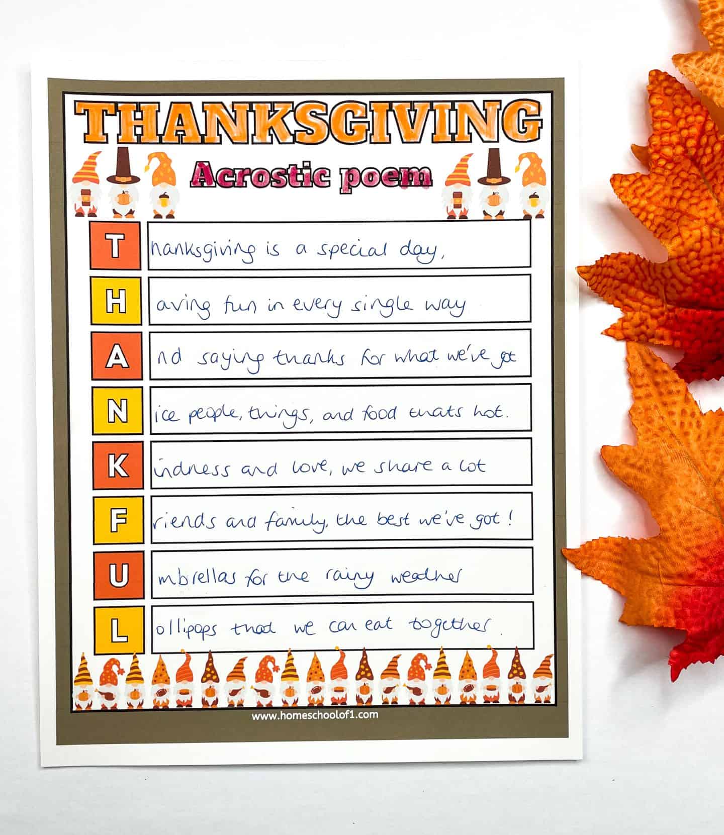 THANKSGIVING ACROSTIC POETRY EXAMPLE