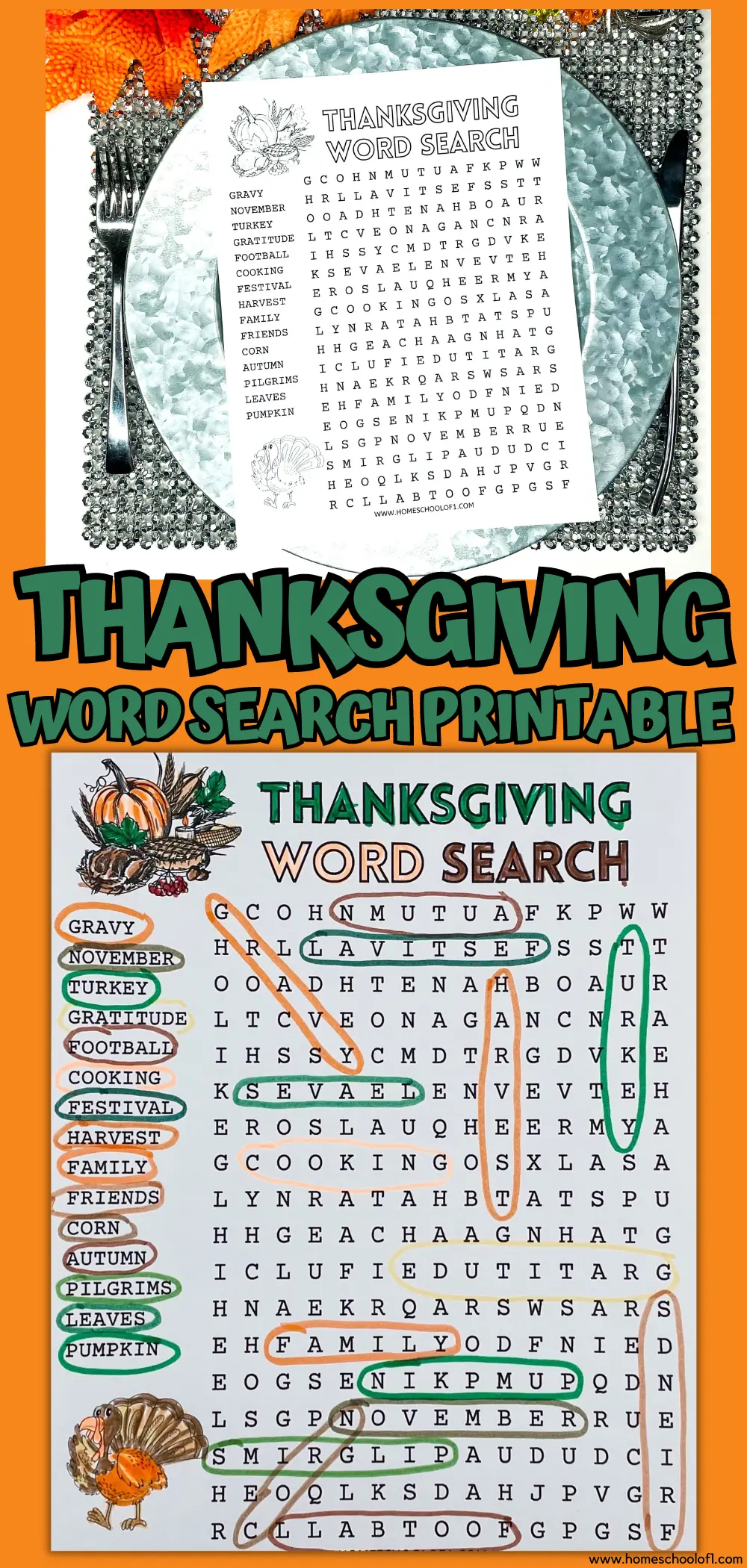 free thanksgiving word search printable