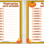 thanksgiving word scramble