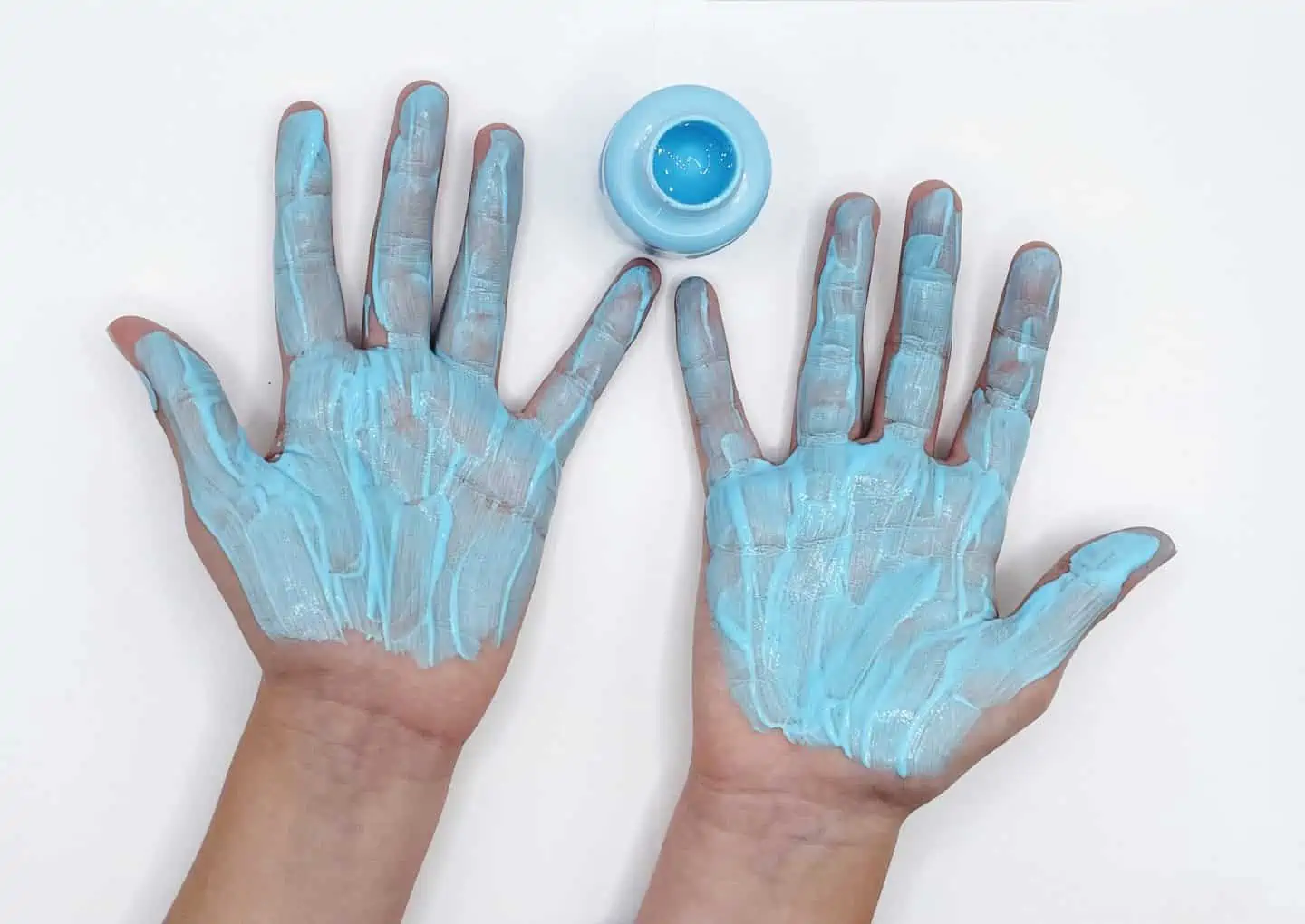 2 blue handprints