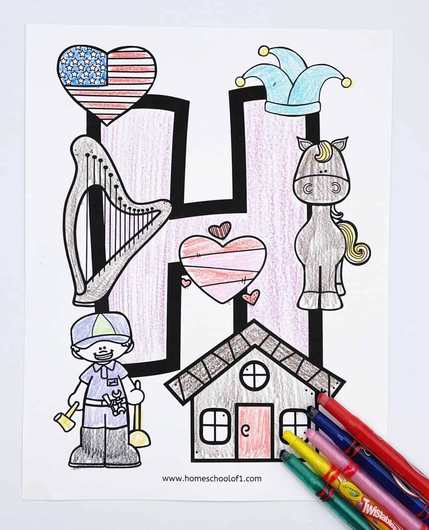 coloring page letter H