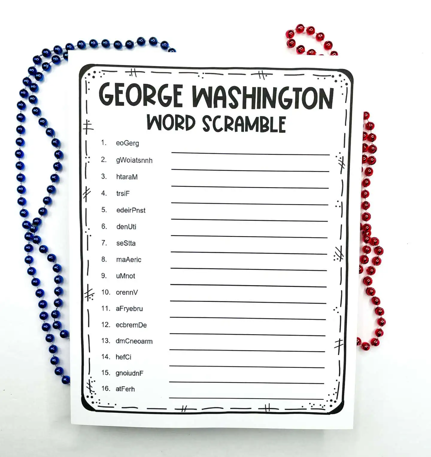 george washington word scramble printable