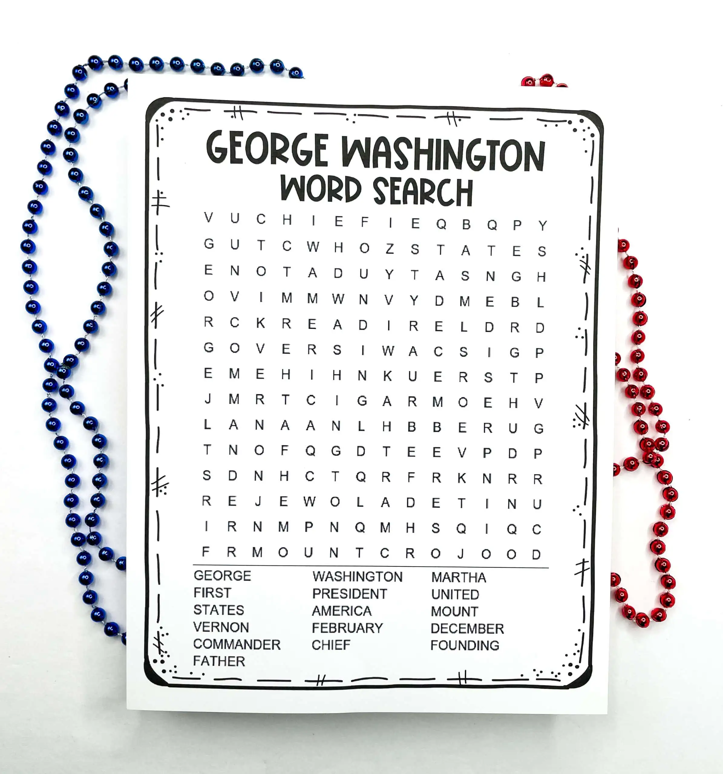 george washington word search printable