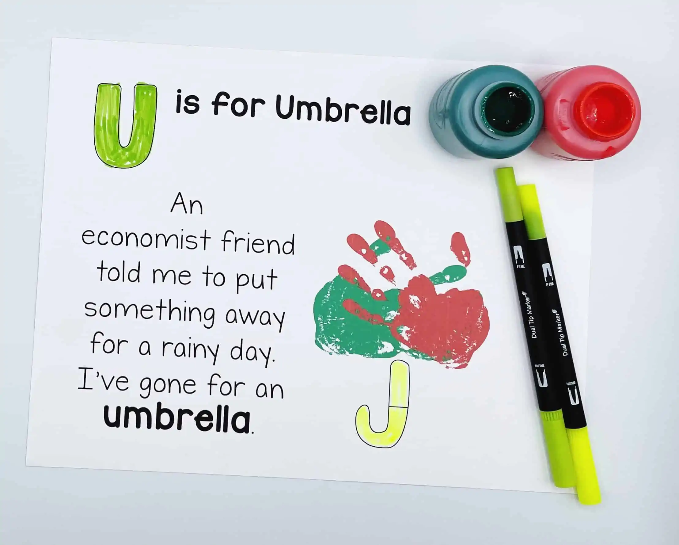 u is for umbrella handprint art