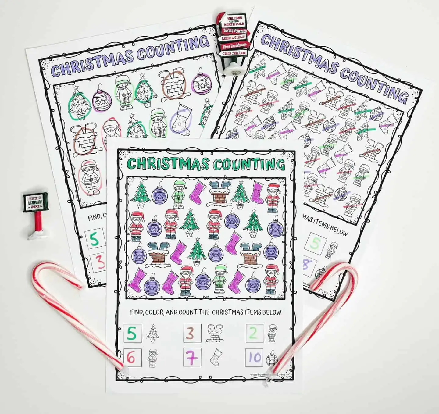 christmas counting 1-10 worksheets