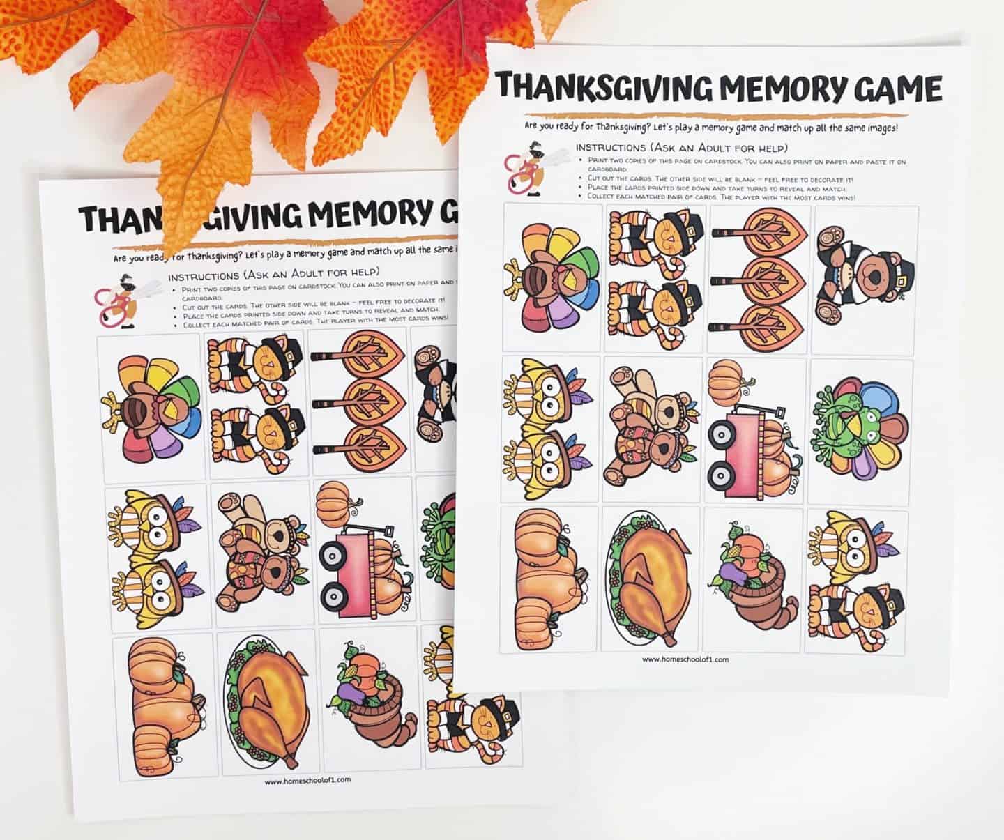 free thanksgiving memory game printable