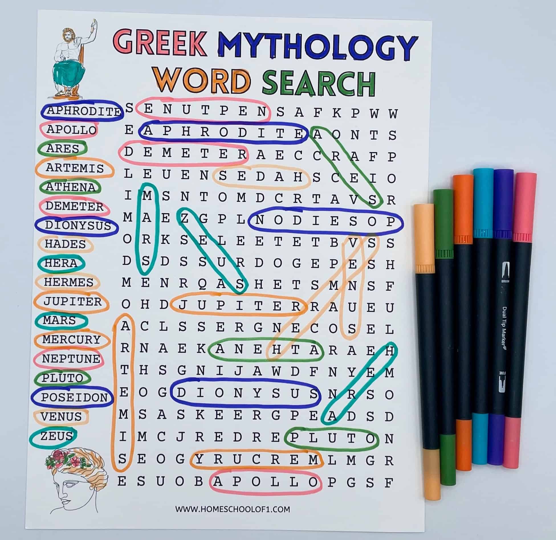 Greek Mythology Word Search (Free Printable)