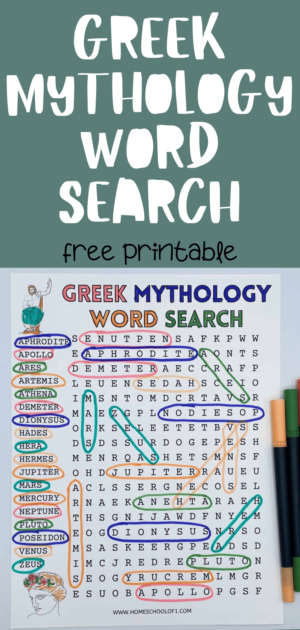 greek mythology word search printable