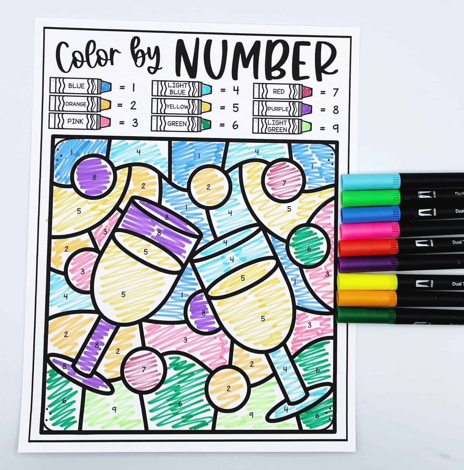 7 New Years Color by Number Free Printables