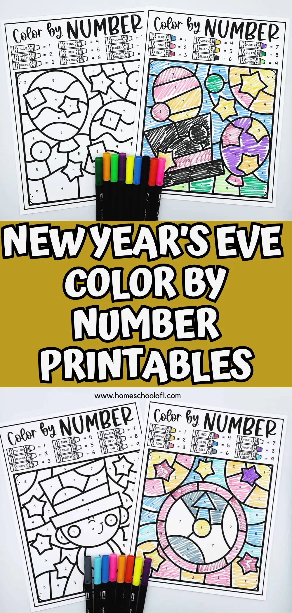 New Year's Eve color by number printables