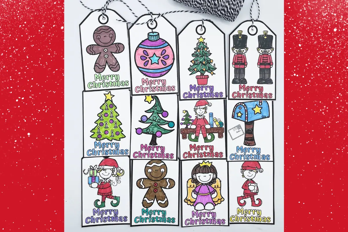 free Christmas tags the kids have colored in to add to their gifts