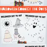 halloween connect the dots printables with a ghost, pumpkin, spider web dot to dots