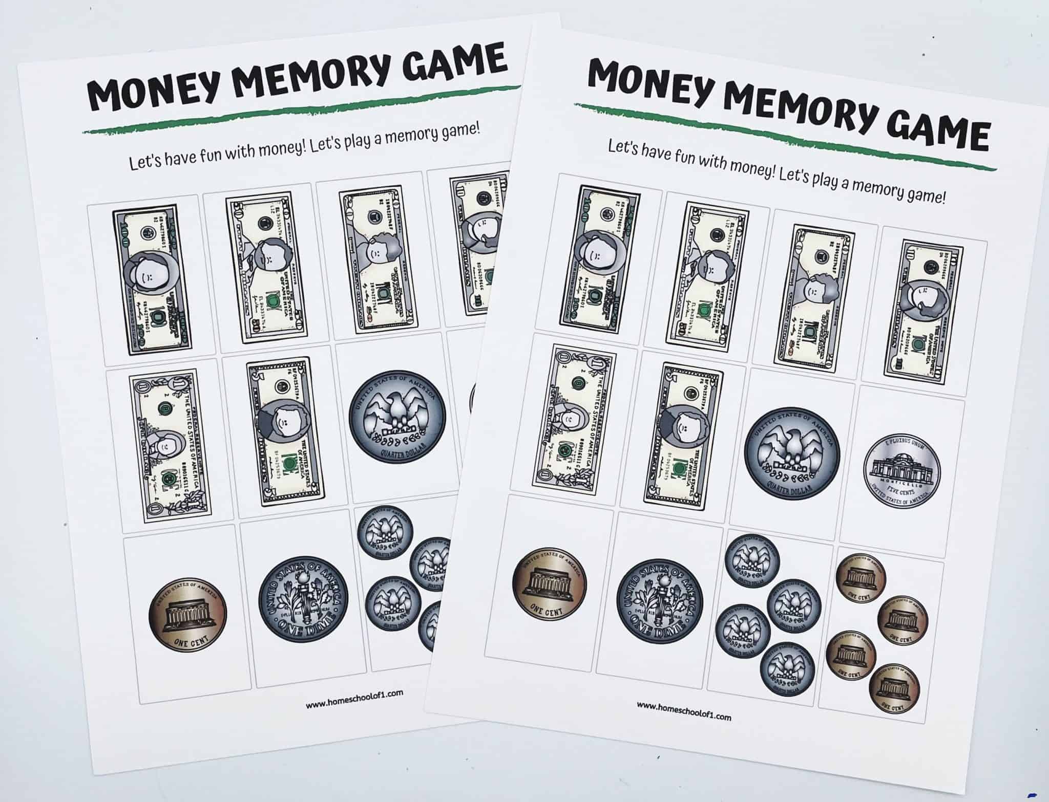 Money Memory Game Printable (free) Homeschool of 1