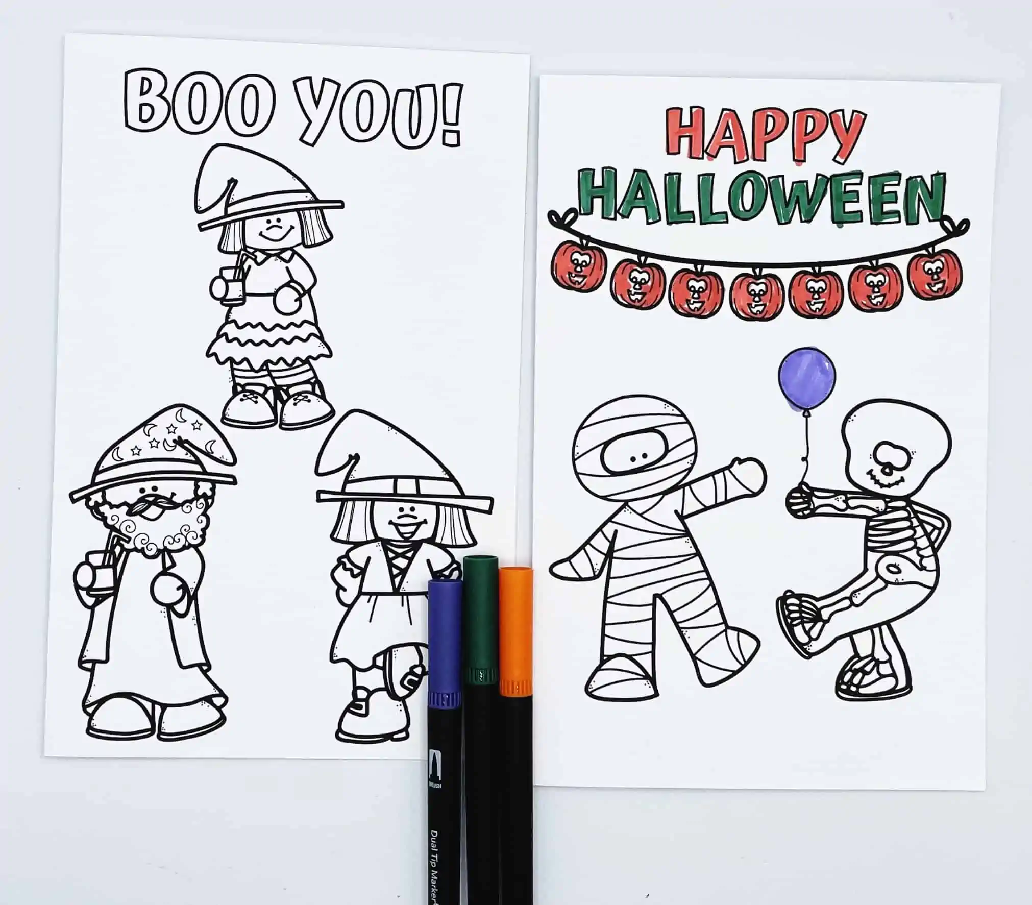 8 Printable Halloween Cards to Color (Free)