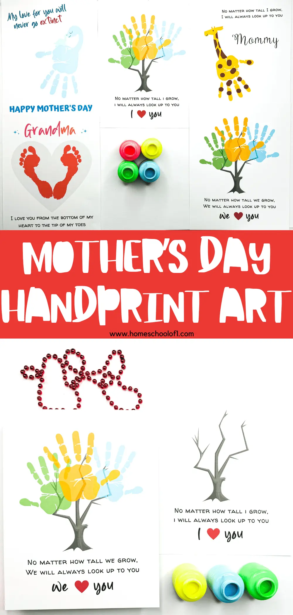 Inspiring Mother's Day handprint and footprint art ideas for kids, featuring colorful crafts with sweet messages for moms and grandmas, perfect for a heartfelt homemade gift .