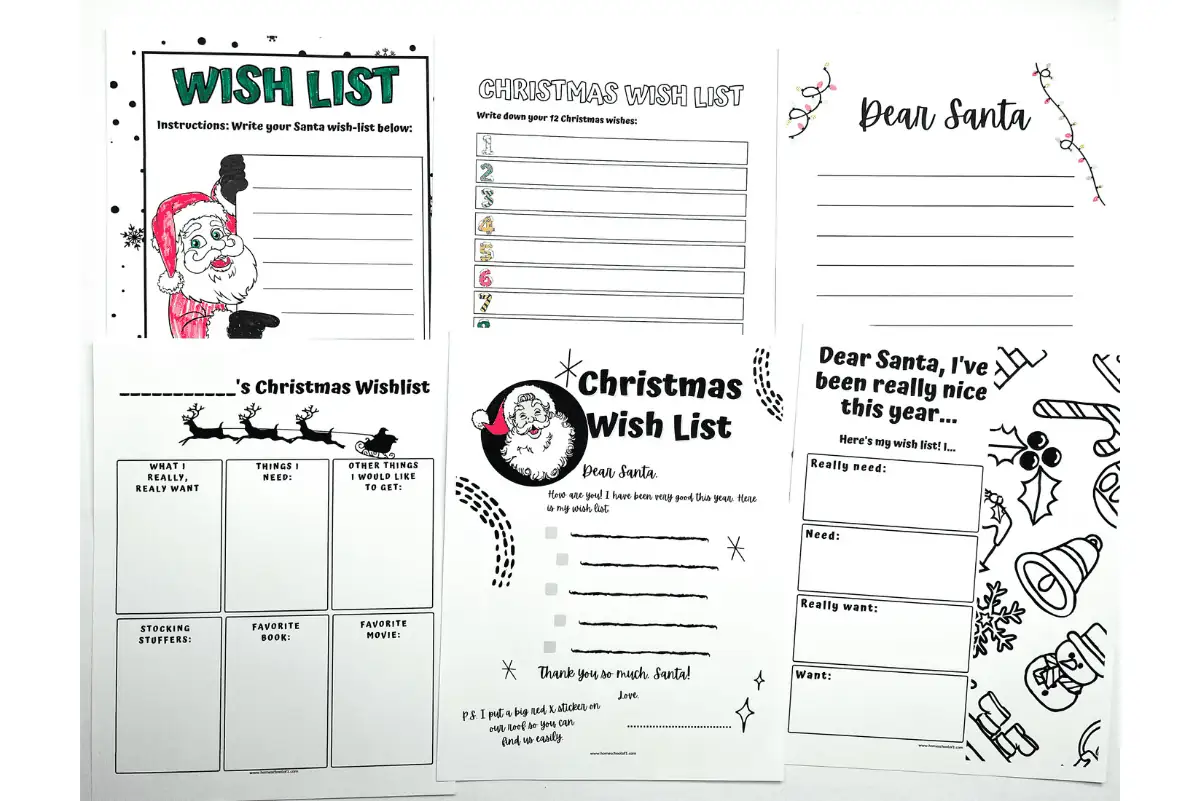 santa wish list printables