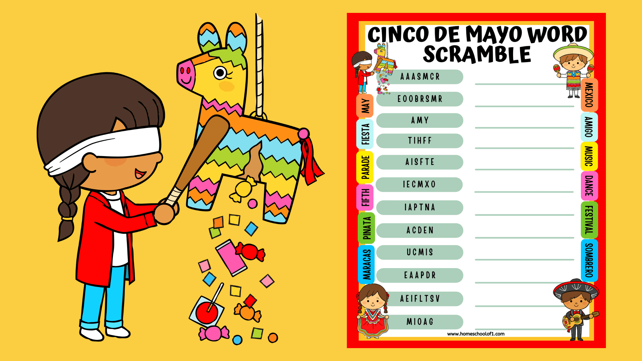 Cinco de Mayo Word Scramble (Easy & Hard Versions)