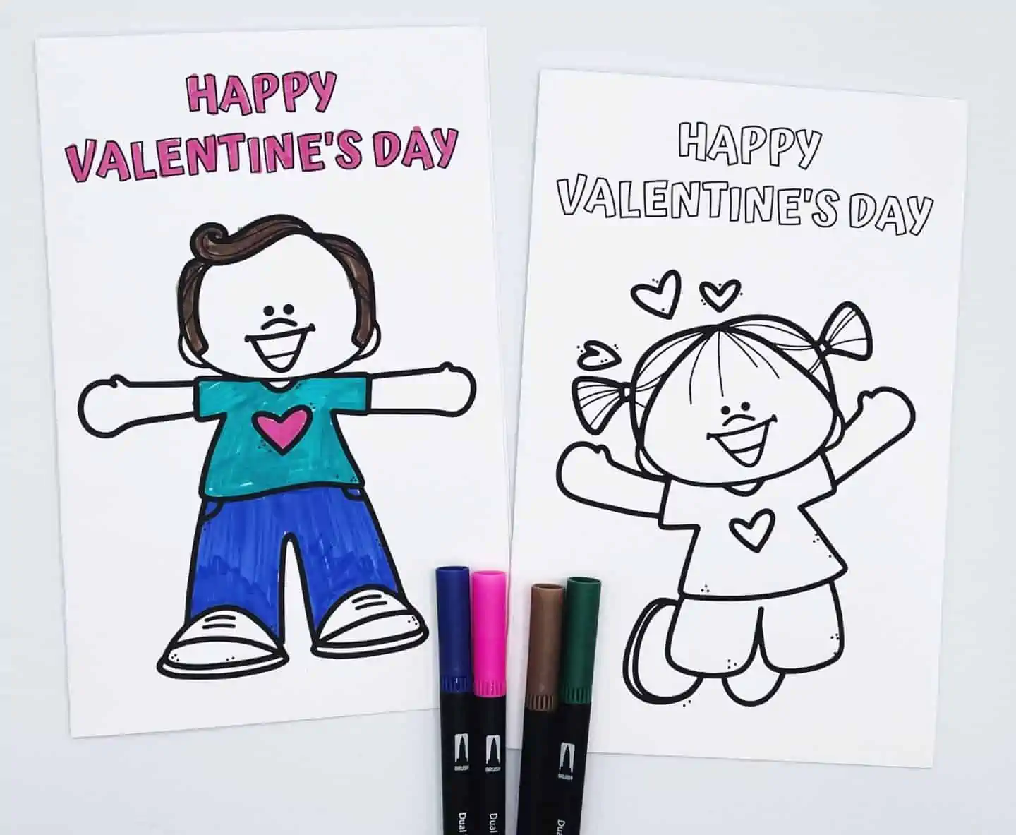 Free Valentines cards to color