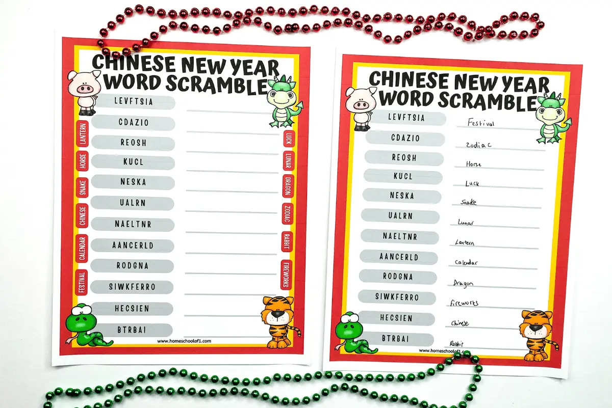 chinese new year word scramble printables