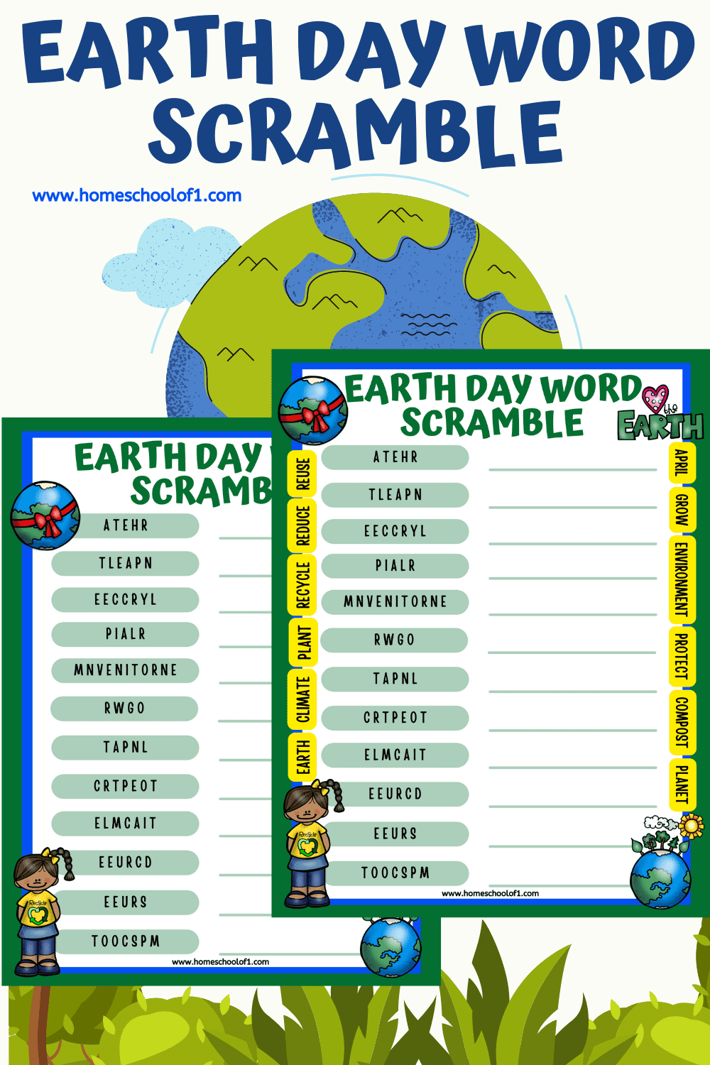 Earth Day Word Scramble easy Hard Versions 