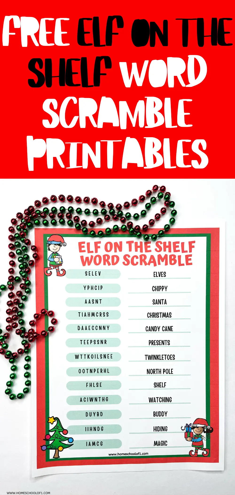 elf on the shelf word scramble printables