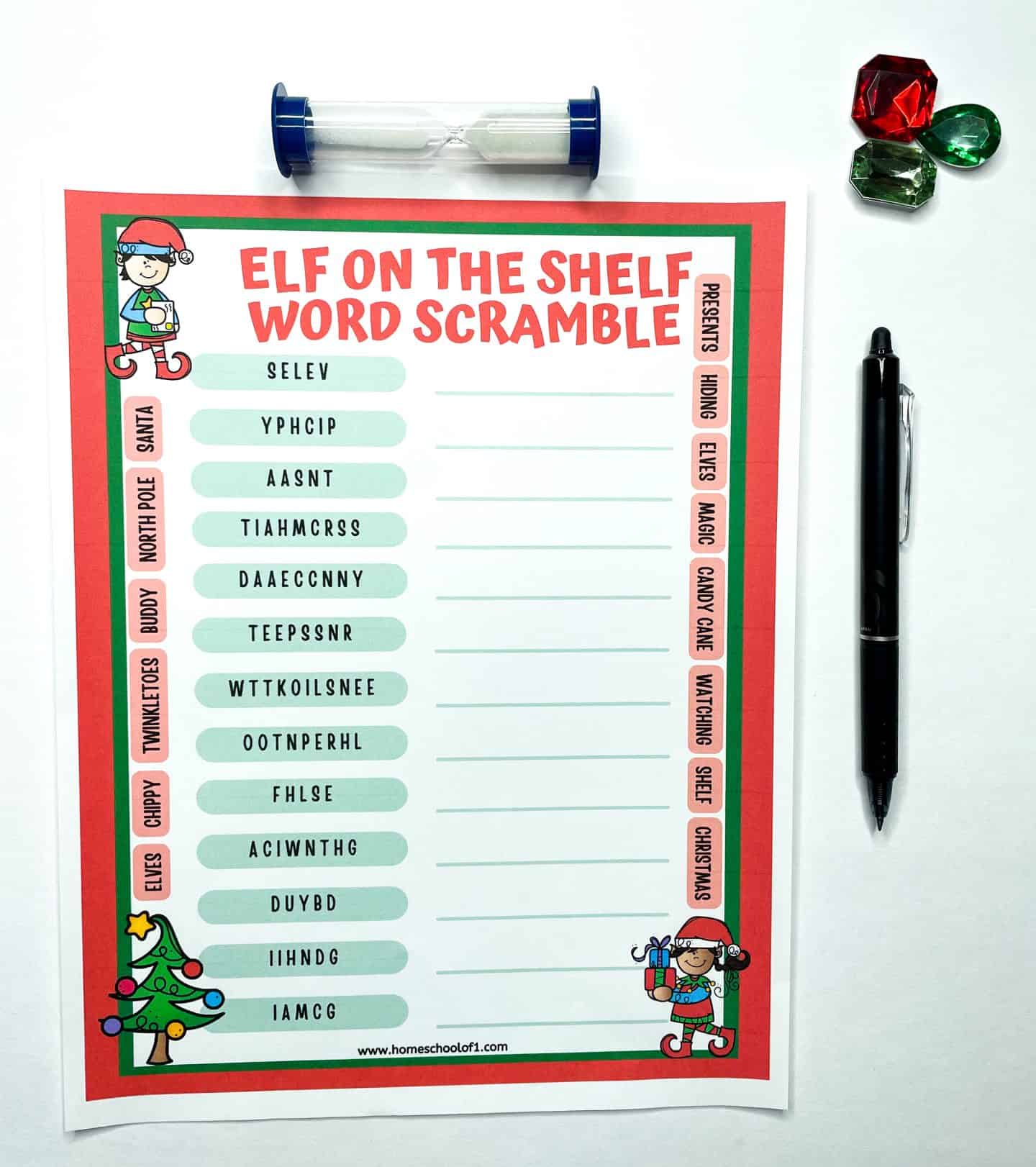 elf on the shelf word scramble with word bank