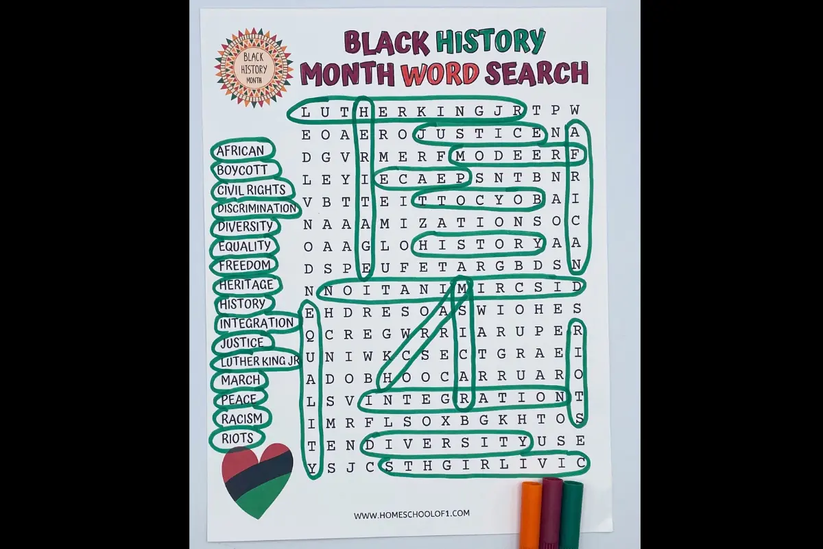 free black history word search printable