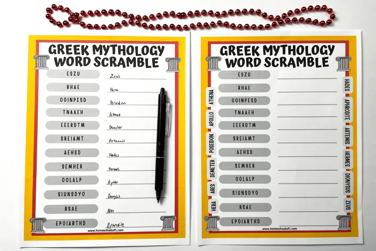 greek gods word scramble