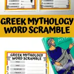 greek mythology word scarmble worksheets