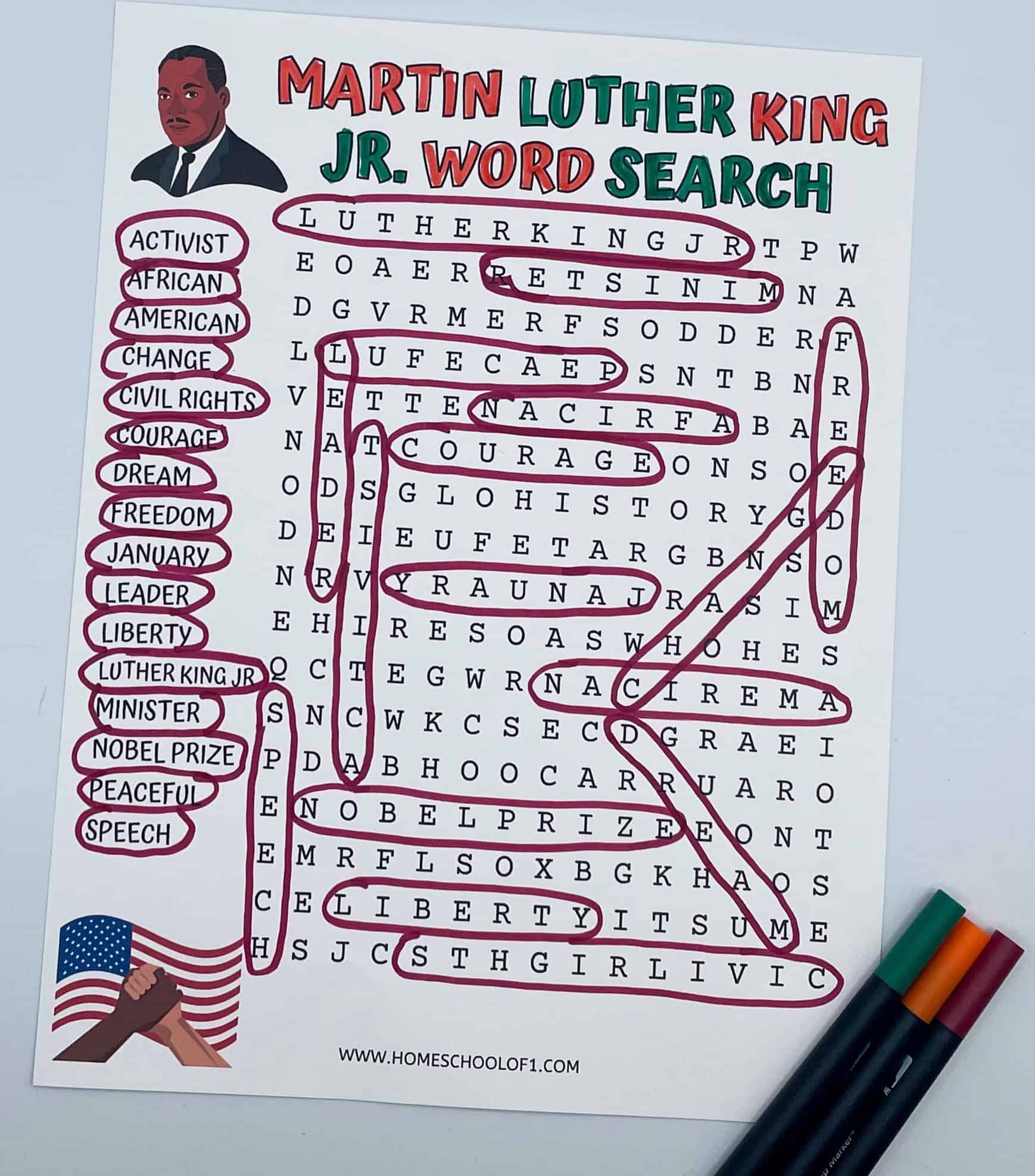 Martin Luther King Jr Word Search (free printable)